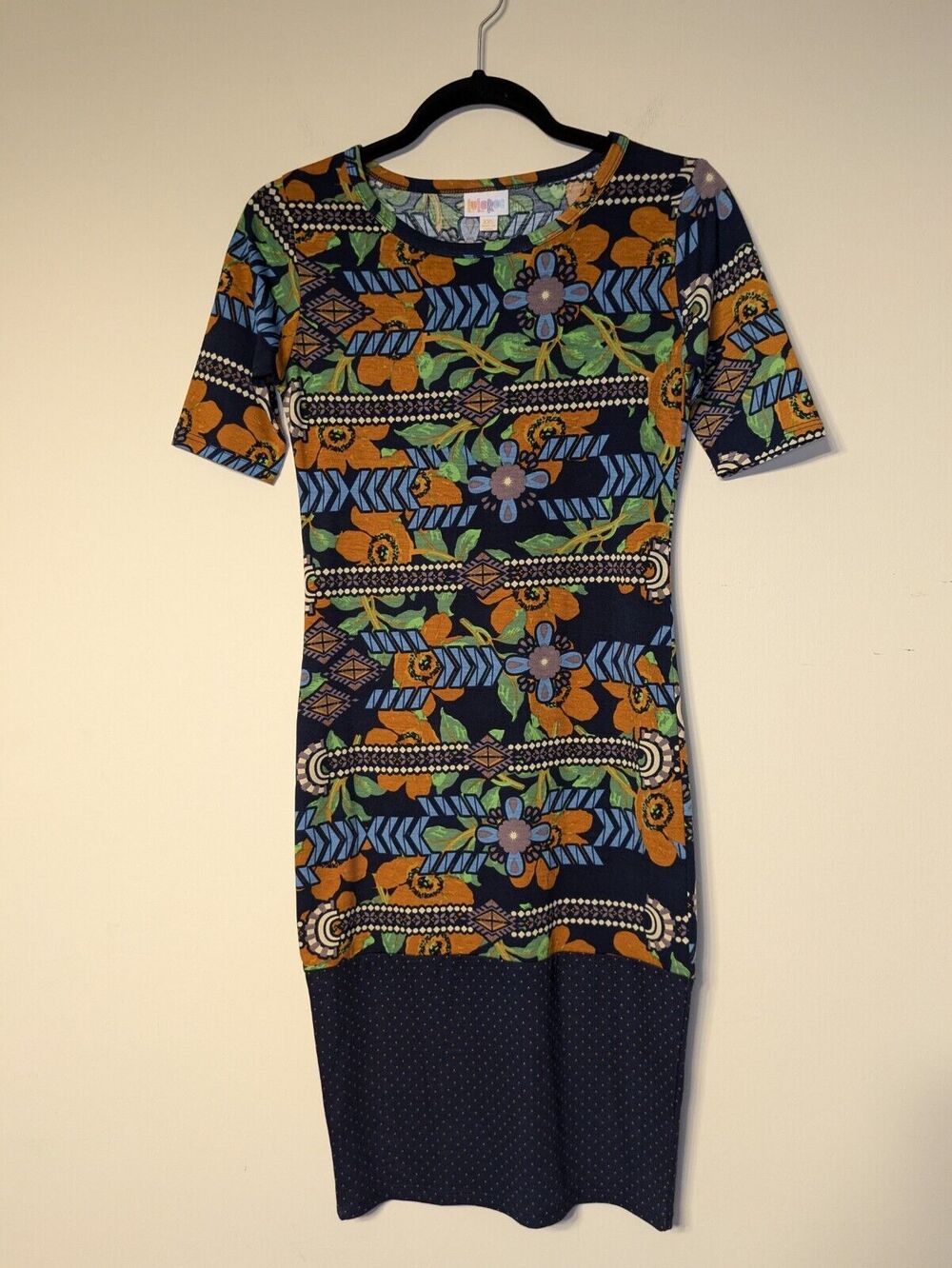 Lularoe Size XXS Julia Dress – Fitted Half Sleeve Floral Multi-Print Multi-Color